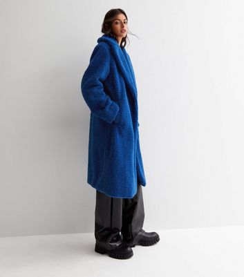 Bright Blue Teddy Double Breasted Coat New Look