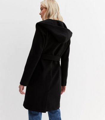 Black belted 2025 hooded coat