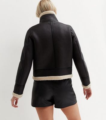 Contrast Teddy Lined Aviator Jacket 