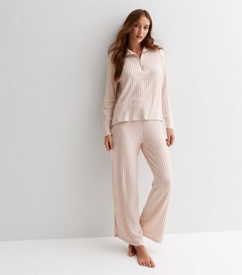 wide leg ribbed lounge pants