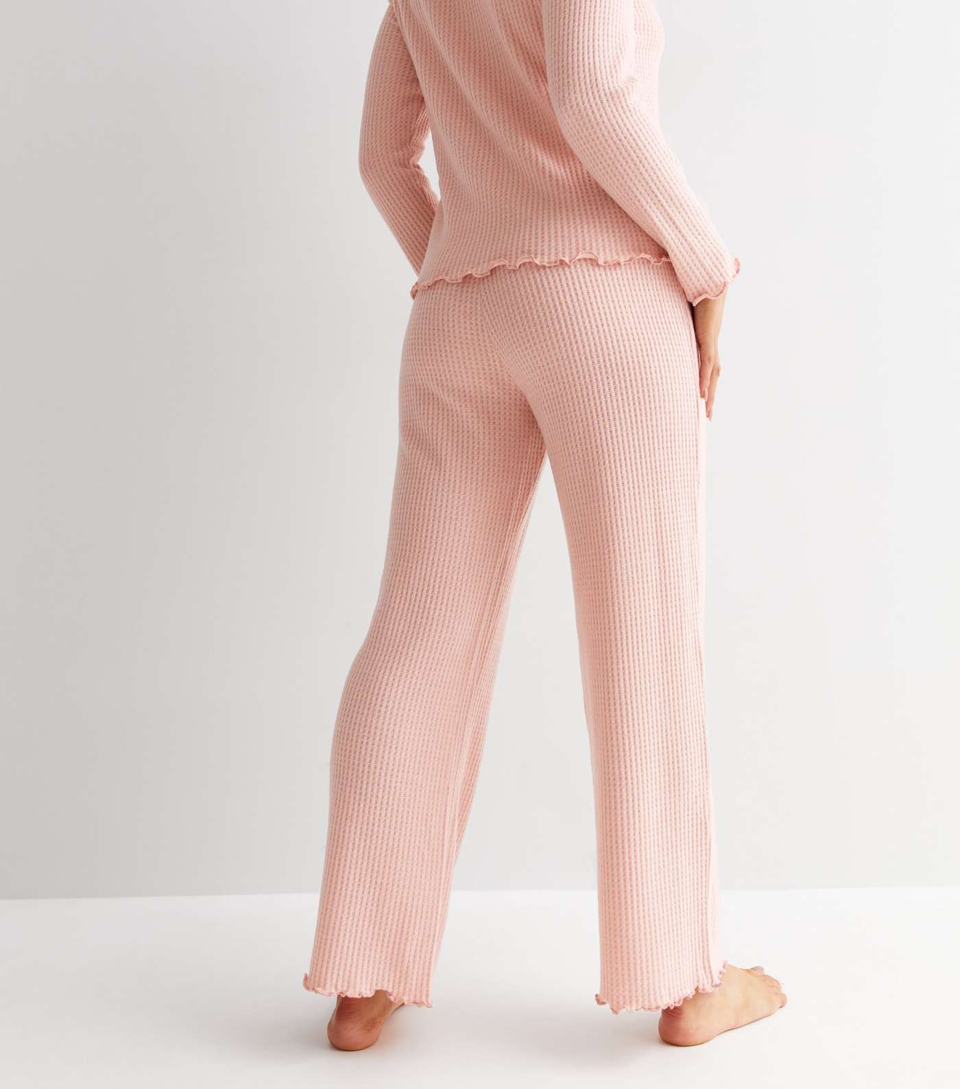 Mid Pink Brushed Waffle Knit Wide Leg Lounge Trousers Image 4