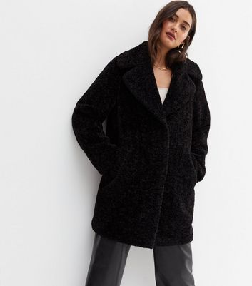 Womens black cheap teddy bear coat