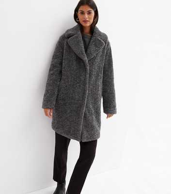 Dark Grey Faux Fur Teddy Long Coat