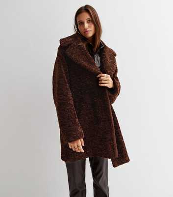 Rust Faux Fur Teddy Long Coat