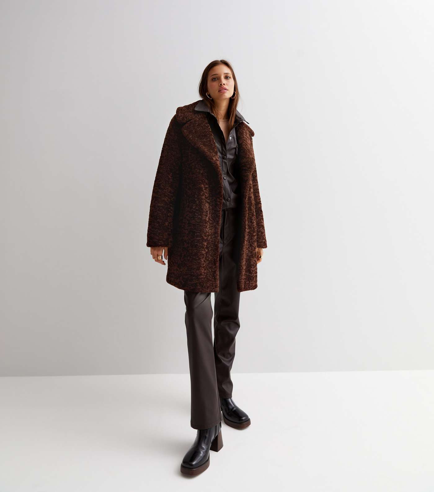 Rust Faux Fur Teddy Long Coat Image 3