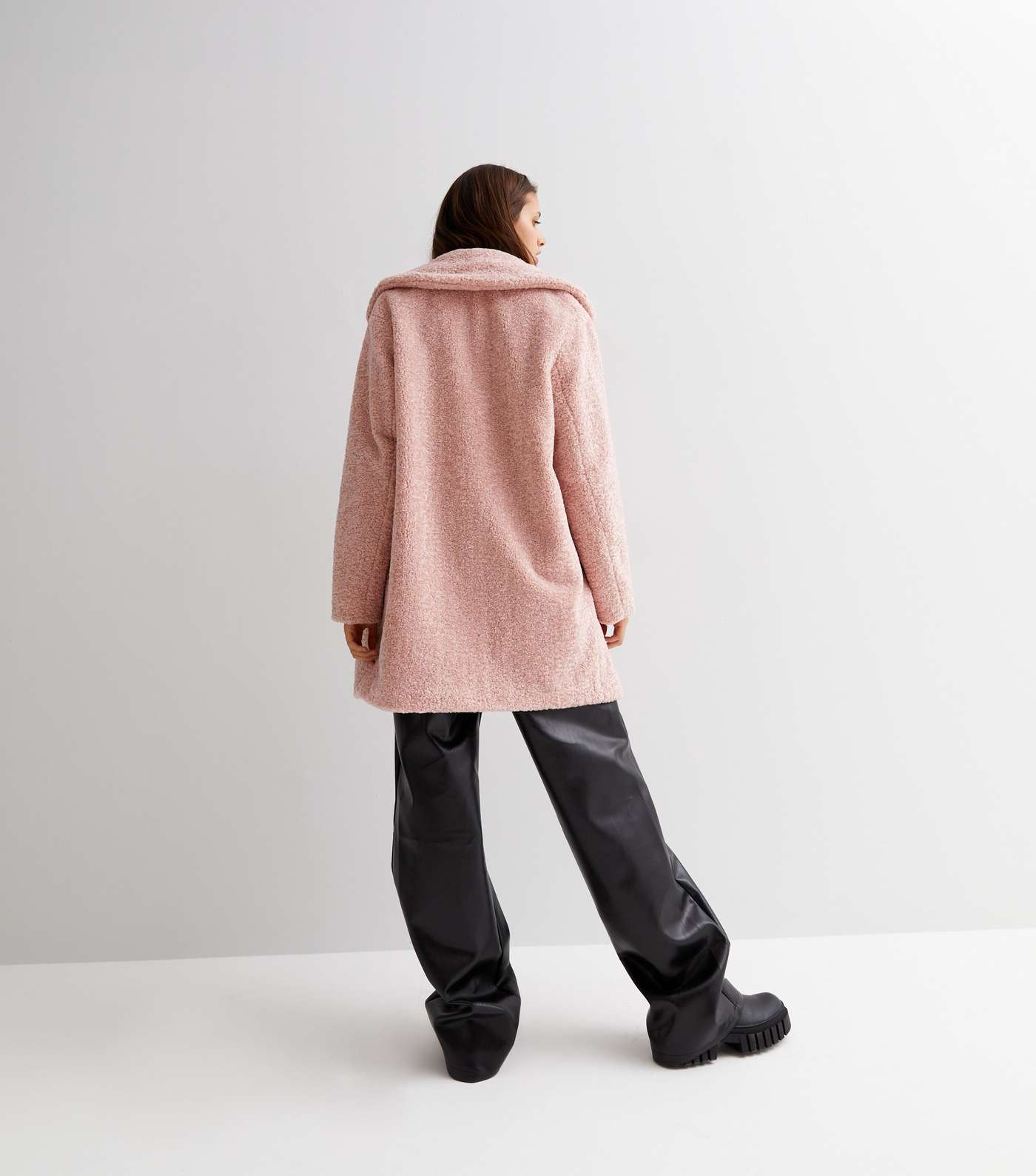 Pale Pink Faux Fur Teddy Long Coat Image 4