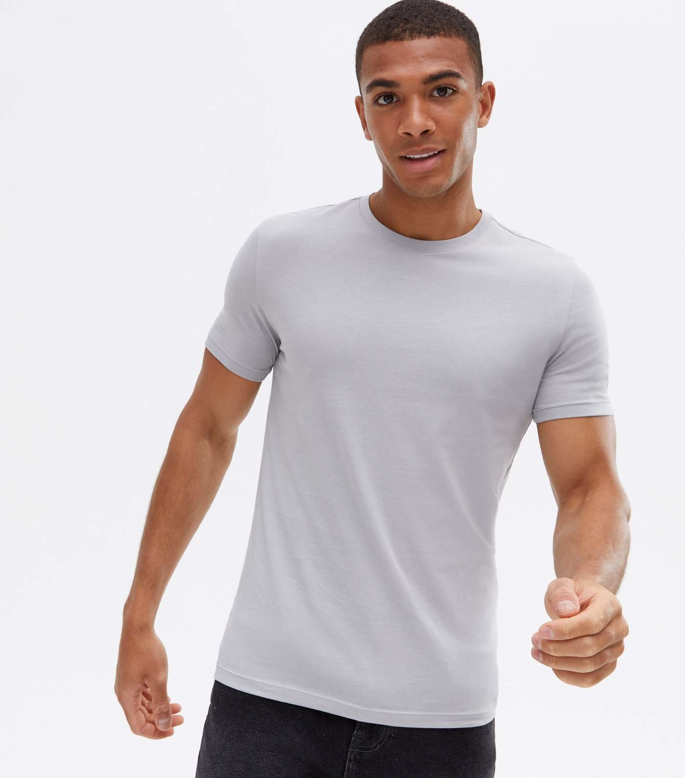 Pale Grey Muscle Fit Crew Neck T-Shirt Image 2