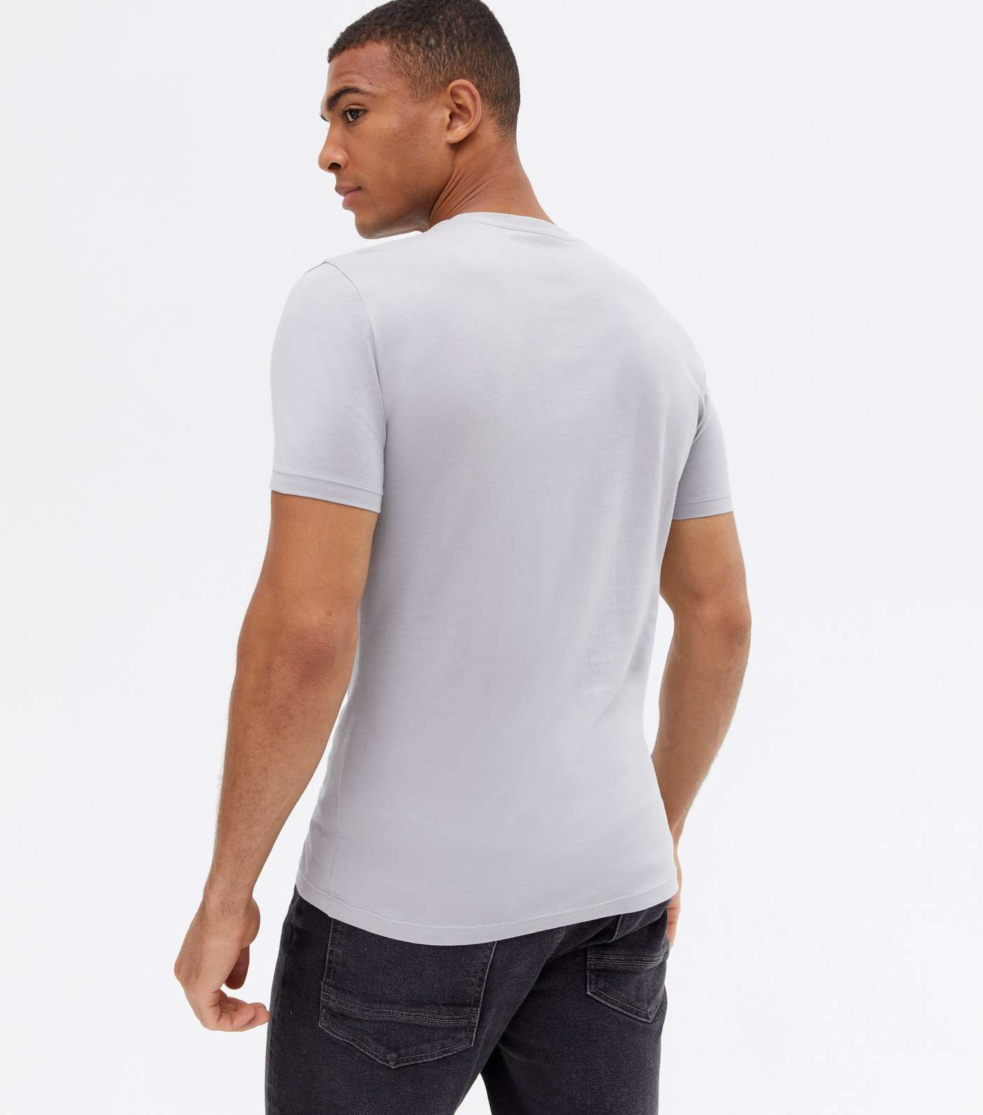 Pale Grey Muscle Fit Crew Neck T-Shirt Image 4