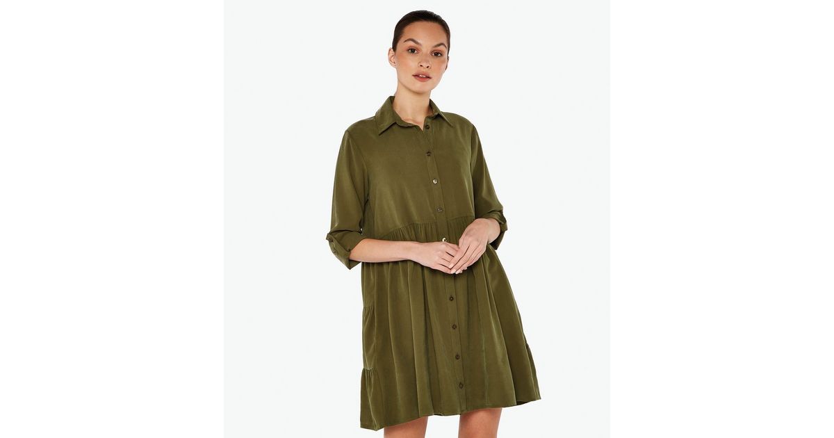 Apricot Dark Green Mini Smock Shirt Dress New Look