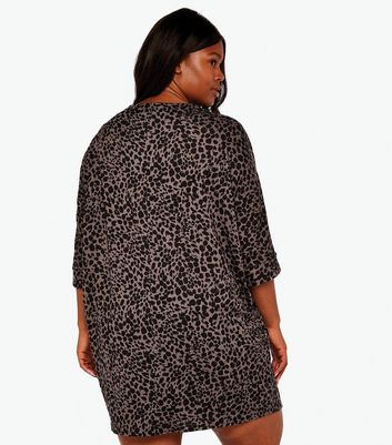 Apricot Curves Dark Grey Leopard Print Mini Dress New Look