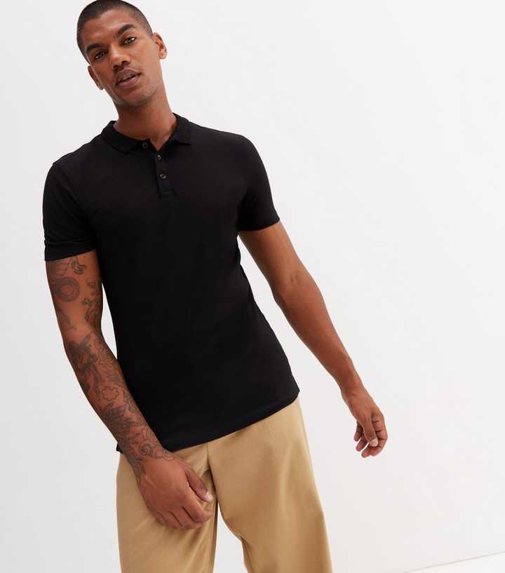 Black Muscle Fit Sleeve Polo Shirt New Look