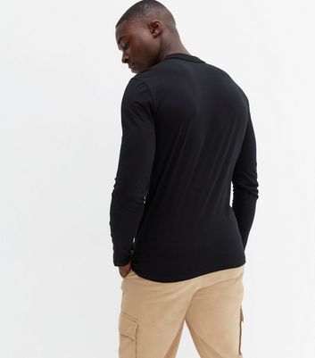 Men's Black Long Sleeve Polo Shirt New Look