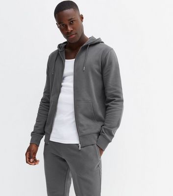 Dark Grey Long Sleeve Zip Hoodie | New Look