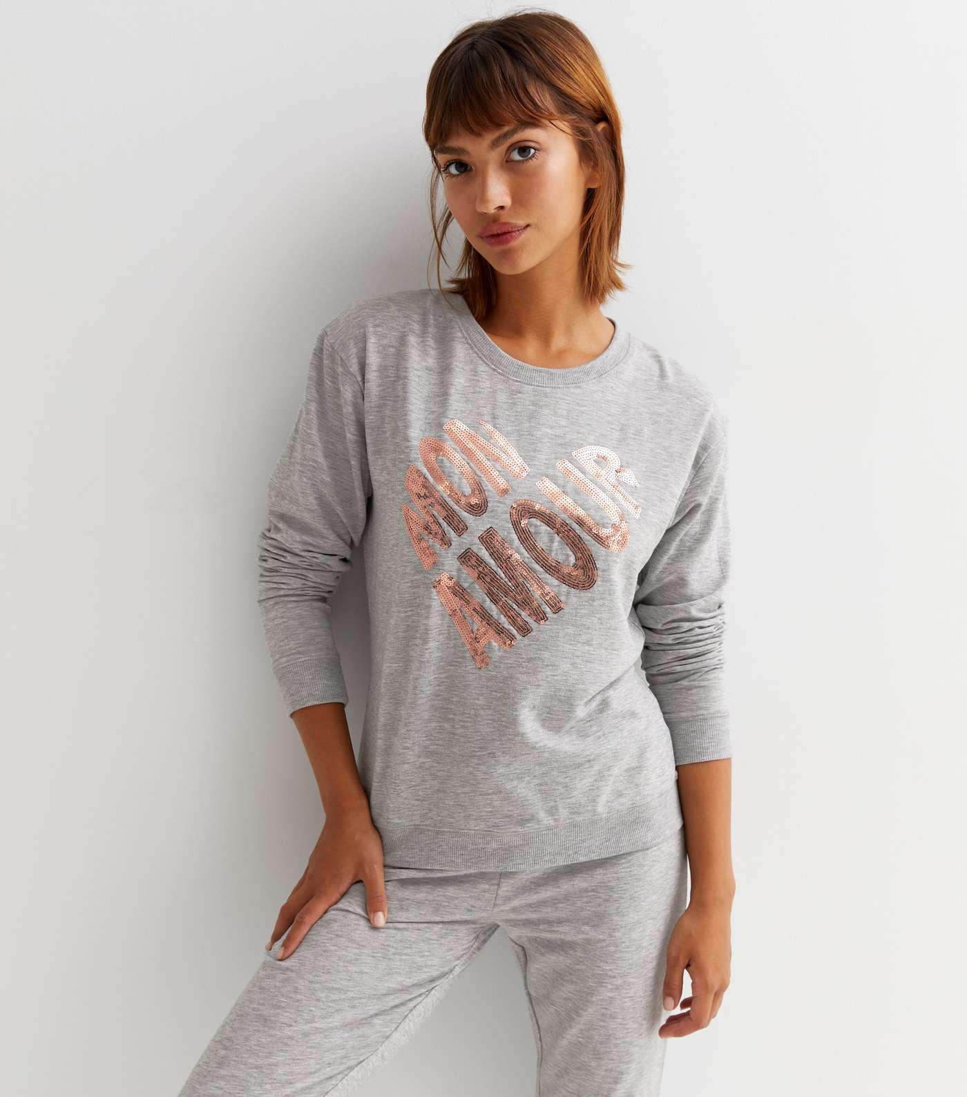 Grey Sequin Amour Logo Lounge Sweatshirt Image 2