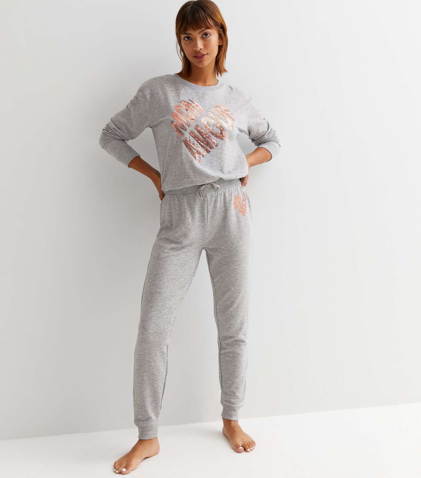 Grey Sequin Amour Logo Lounge Joggers