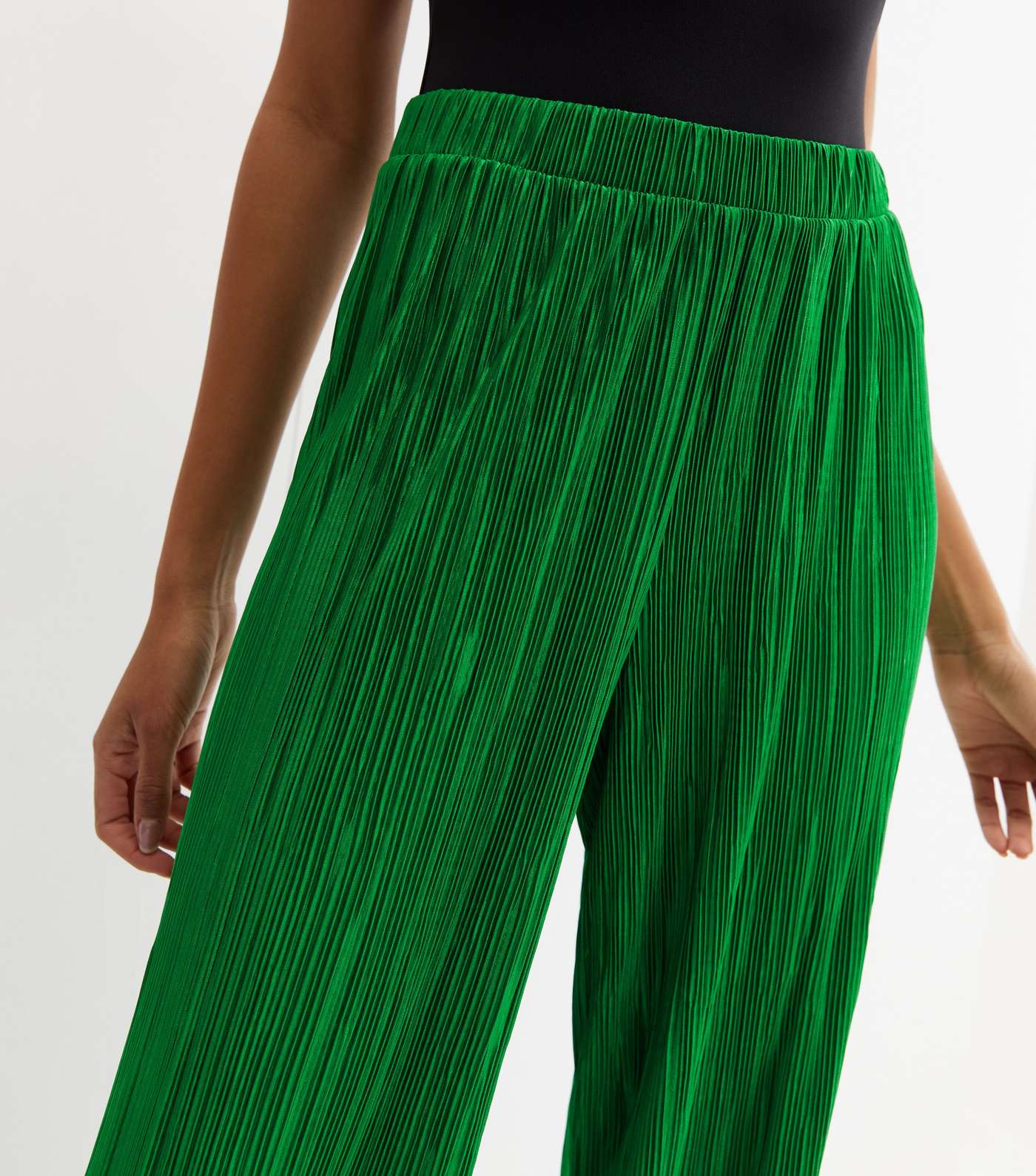 Green Plissé High Waist Trousers Image 2