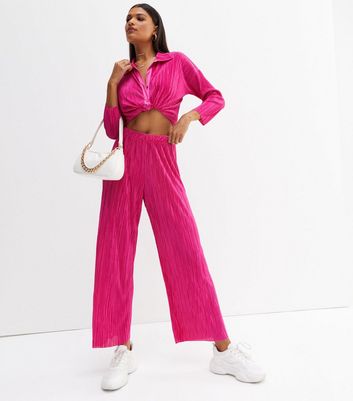 Pink High Tie Waist Trousers  New Look