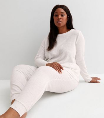 Curves Cream Ribbed Knit Lounge Joggers
