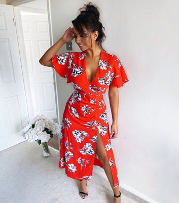 Ax paris red 2025 floral wrap dress