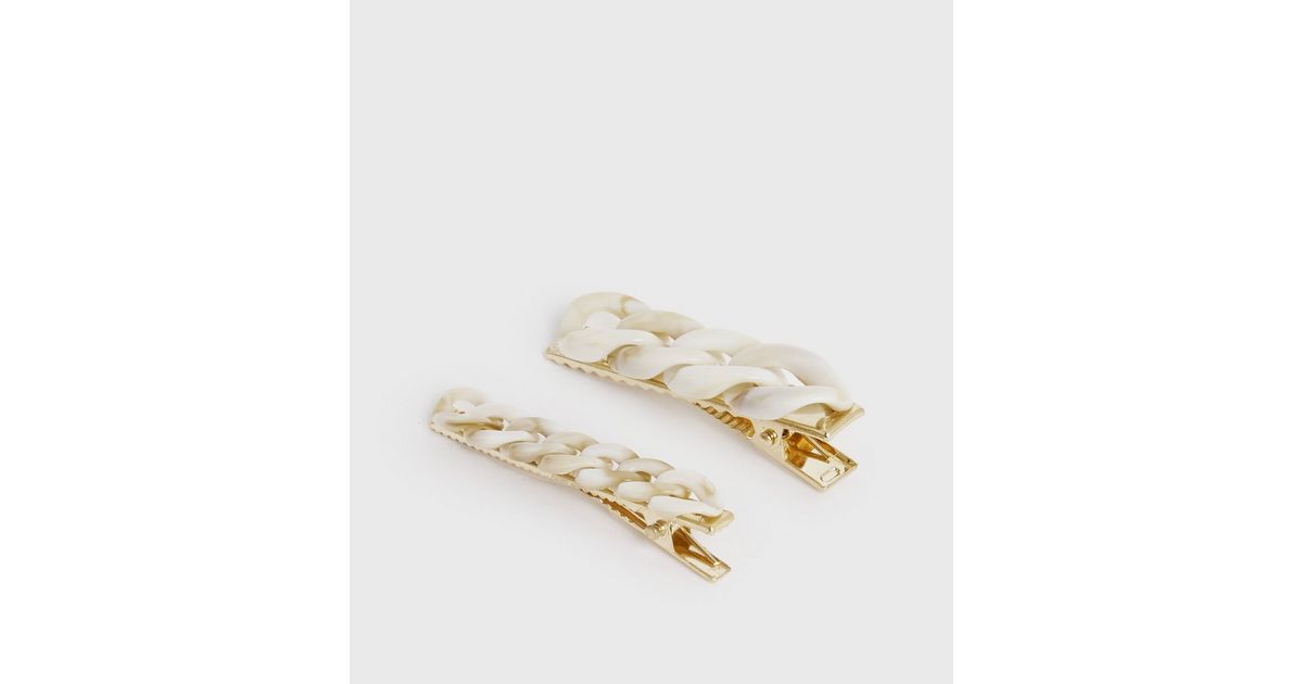 2 Pack Stone Resin Chain Hair Clips | New Look