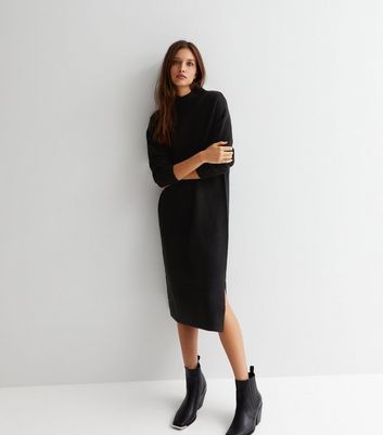 High Neck Long Sleeve Midi Dress 