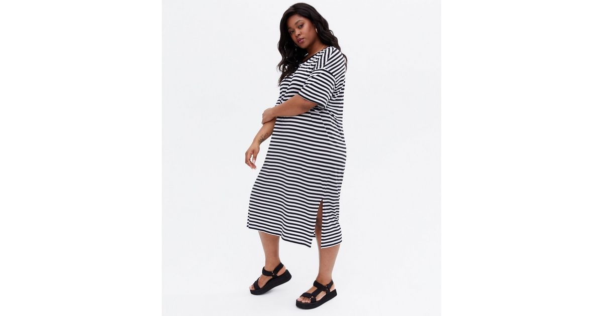 Noisy May Curves Black Stripe Midi T-Shirt Dress | New Look