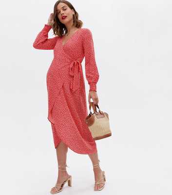 Maternity Red Ditsy Floral Midi Wrap Dress