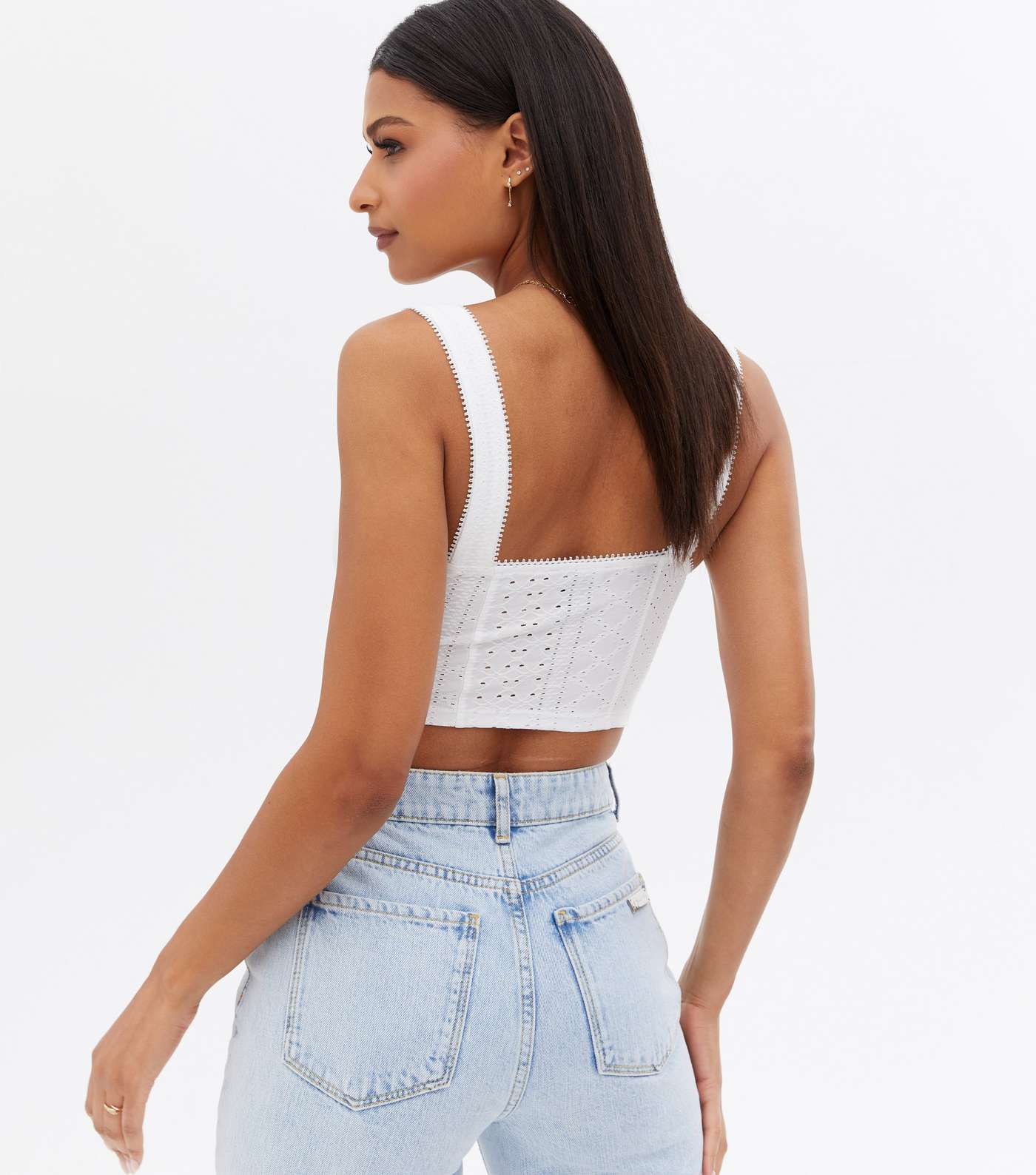 White Broderie Hook and Eye Corset Crop Top Image 4