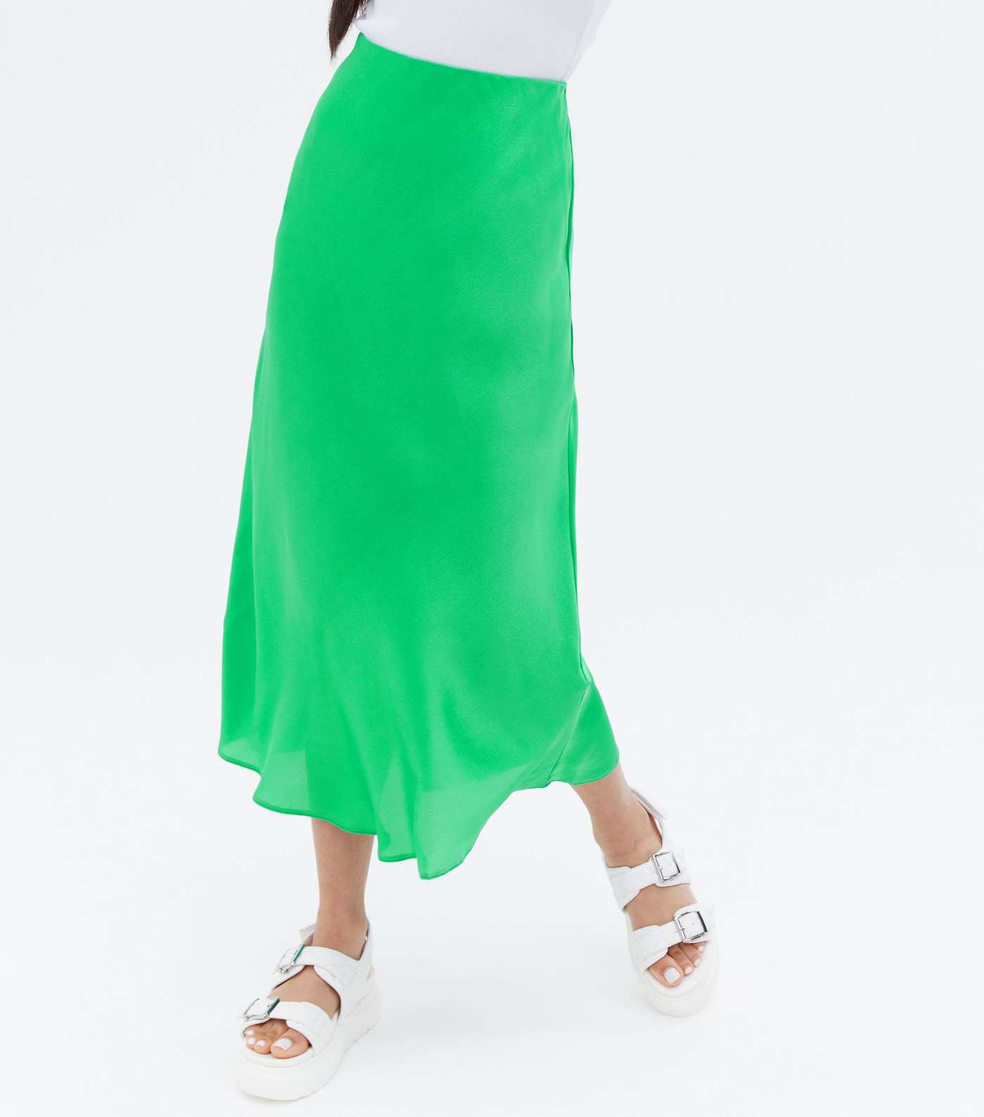 Petite Green Satin Bias Cut Midi Skirt Image 2
