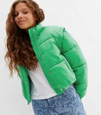 Girls Green 2-in-1 Puffer Gilet Jacket