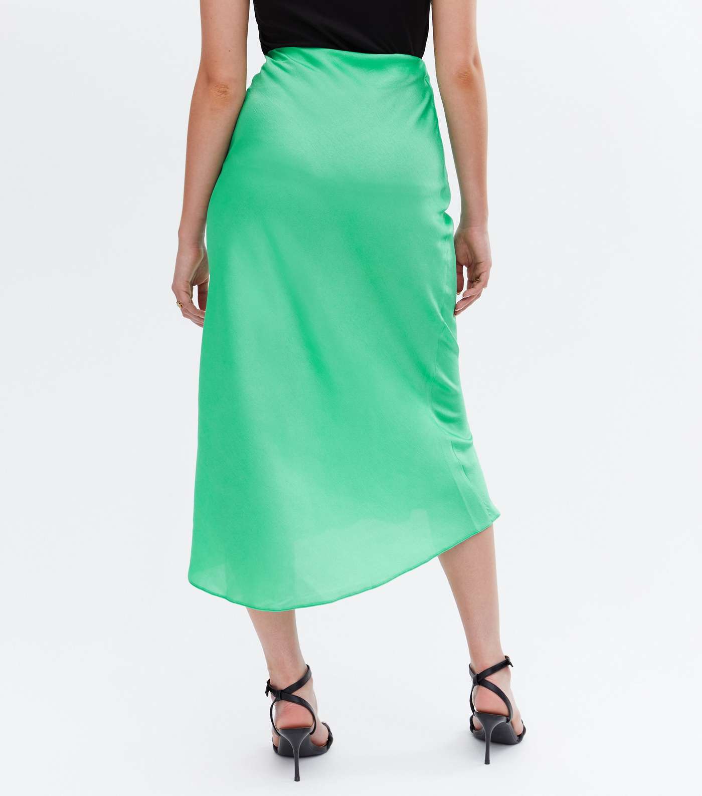 Tall Green Satin Bias Cut Midi Skirt Image 4