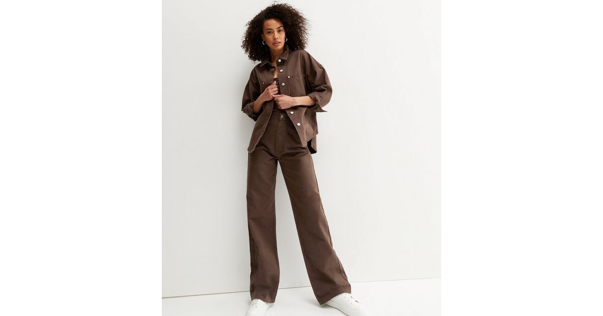 Tall Dark Brown High Waist Adalae Wide Leg Jeans | New Look