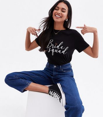 Click to view product details and reviews for Black Crew Neck Bride Squad Logo T Shirt New Look.