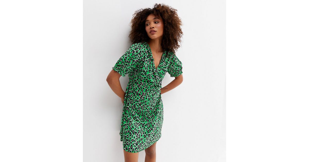 Leopard Wrap Quiz Green Leopard Print Dress Green Leopard Print