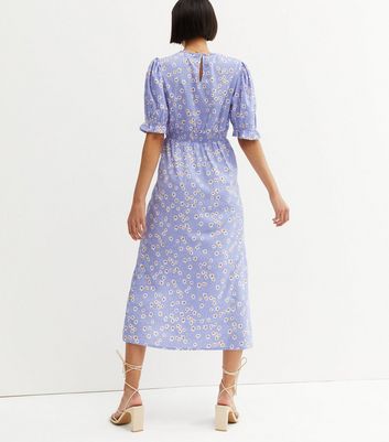 Blue Ditsy Floral Keyhole Midi Dress New Look