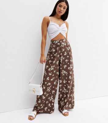 Petite Brown Daisy Wide Leg Trousers 