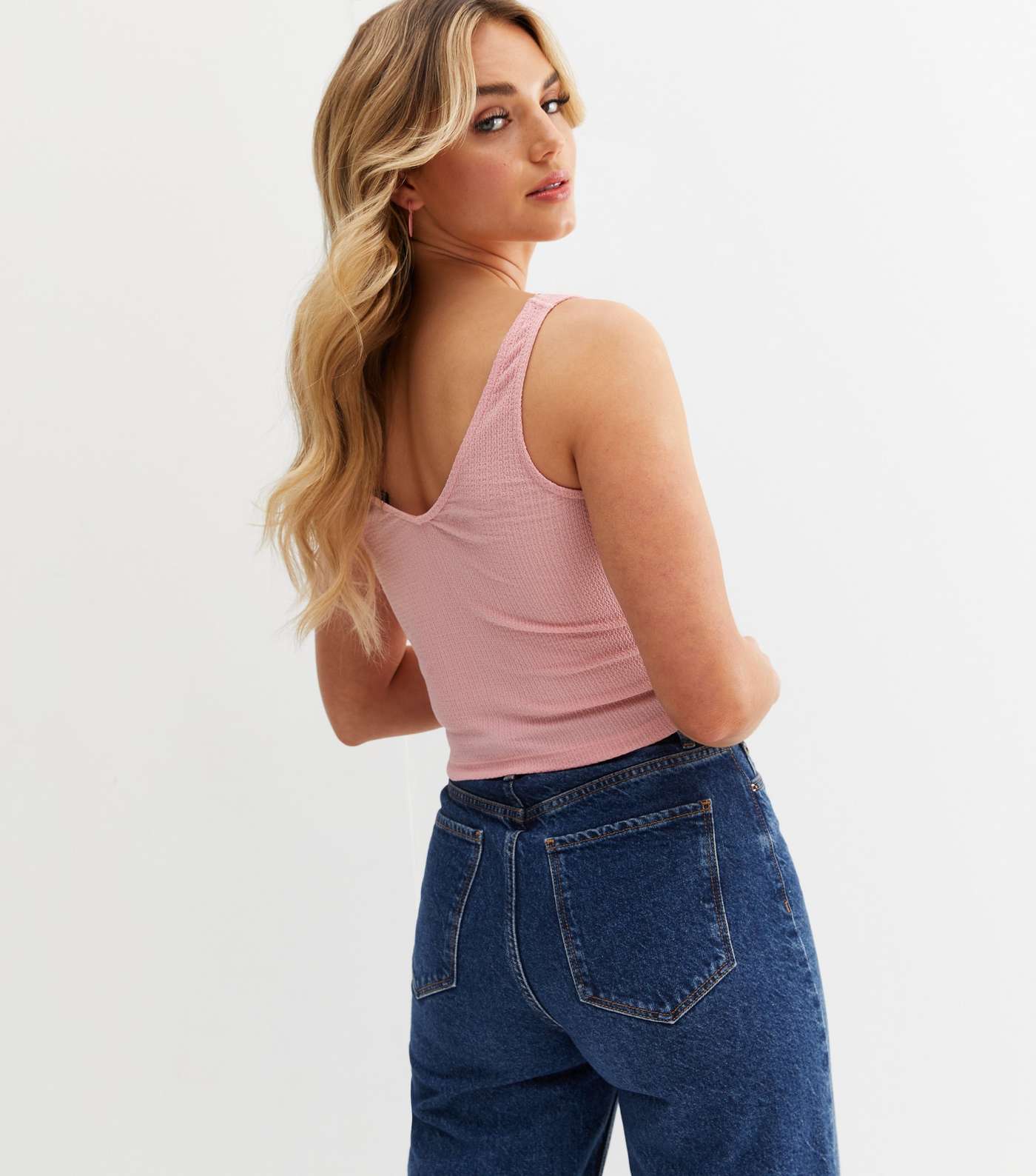 Mid Pink Ruched Button Front Crop Top Image 4