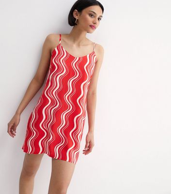 Red Swirl Strappy Mini Slip Dress | New 