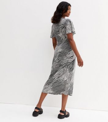 White Zebra Print Flutter Sleeve Midi 