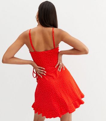 Damen Bekleidung Red Spot Frill Mini Skater Wrap Dress