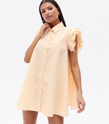 Cameo Rose Pale Yellow Poplin Mini Shirt Dress New Look