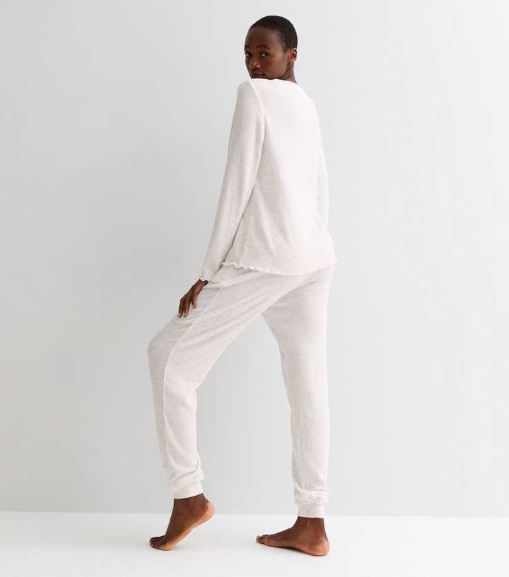 Curves Cream Ribbed Knit Lounge Joggers