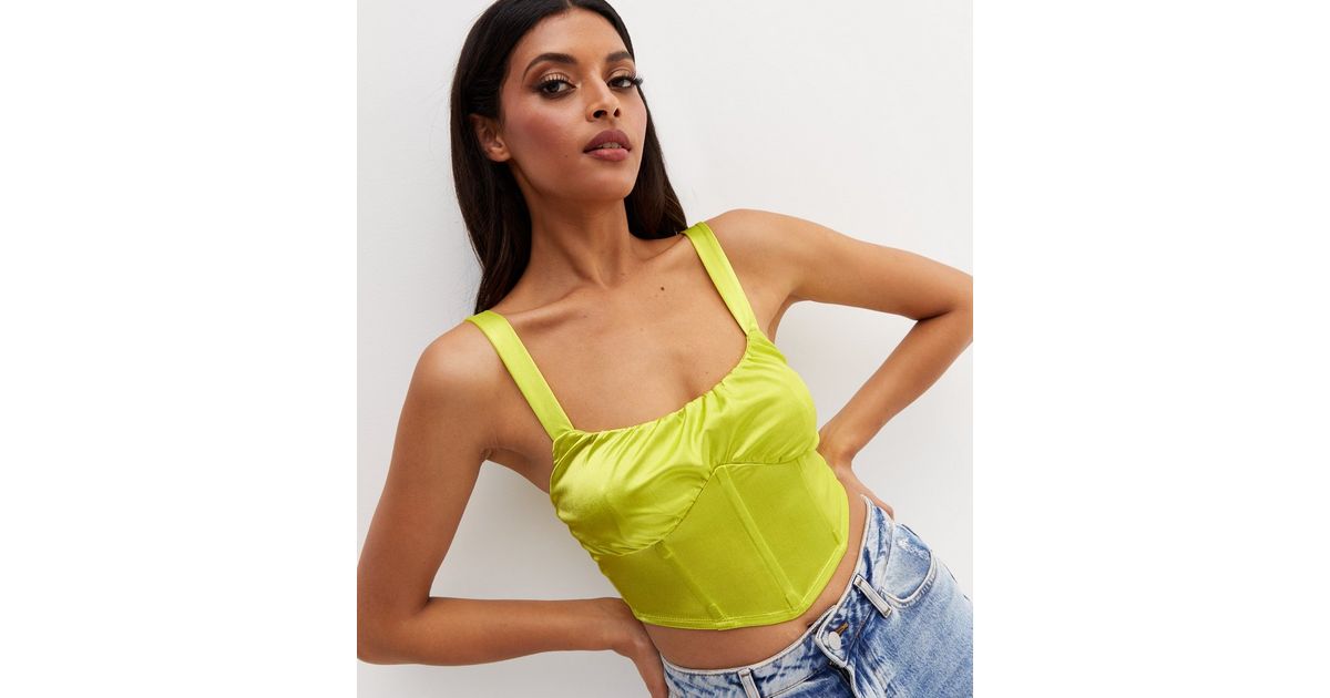 Light Green Satin Ruched Front Corset Top | New Look