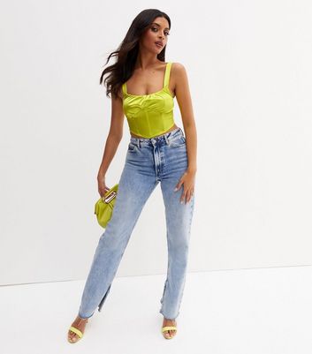 Light Green Satin Ruched Front Corset Top