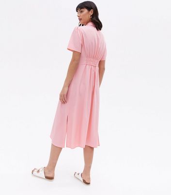 Click to view product details and reviews for Cameo Rose Bright Pink Shirred Waist Midi Shirt Dress New Look.