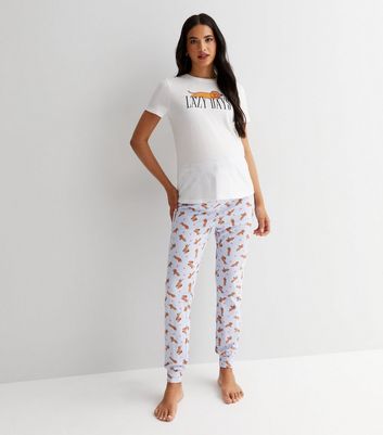 Maternity White Soft Touch Jogger Pyjama Set with Dog Logo