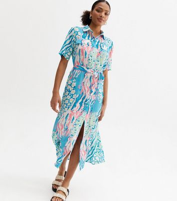 Cameo Rose Blue Animal Print Midi Shirt 