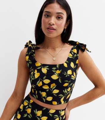 Petite Black Tie Strap Square Neck Crop Top