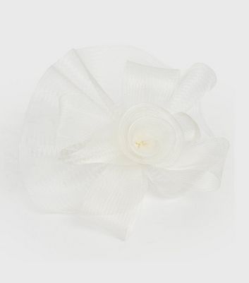 White Mesh Flower Fascinator Headband 