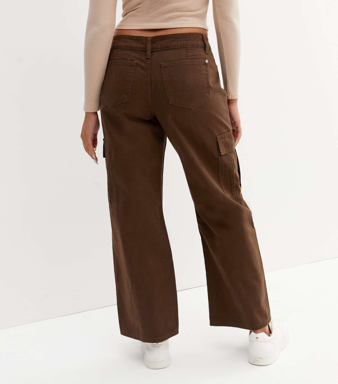 Petite Dark Brown Low Rise Cargo Trousers Image 4